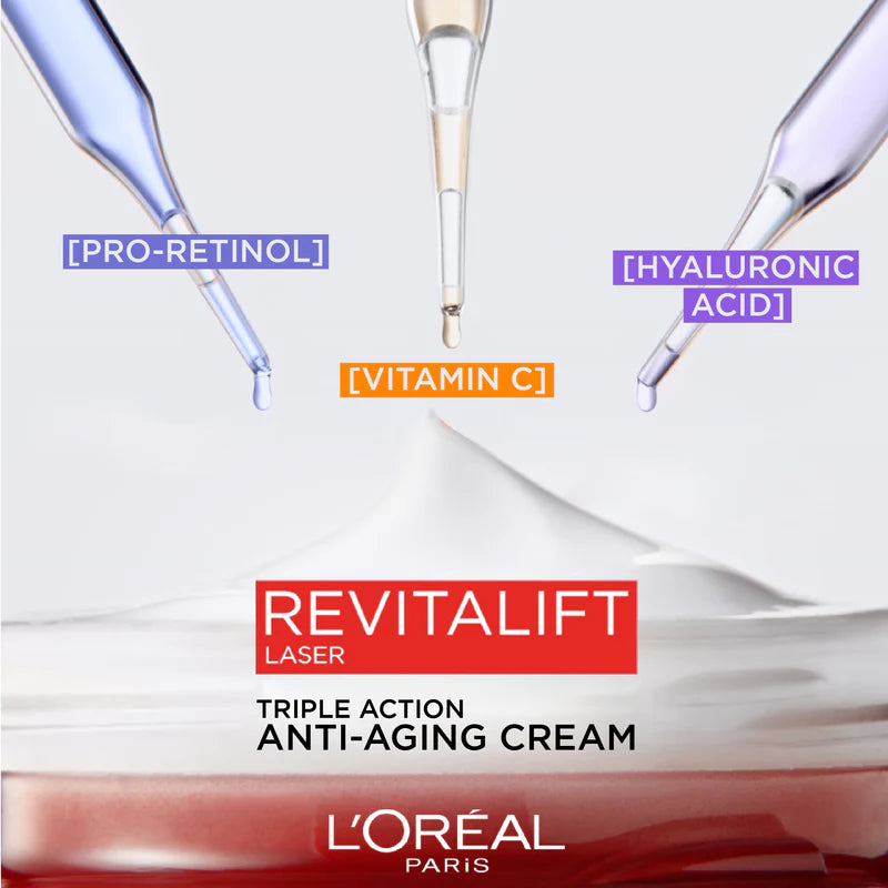 L'Oréal Paris, Revitalift Laser x3 Anti-Aging Moisturizing Night Cream, against Wrinkles and Signs of Aging, with Pro-Retinol, 50ml