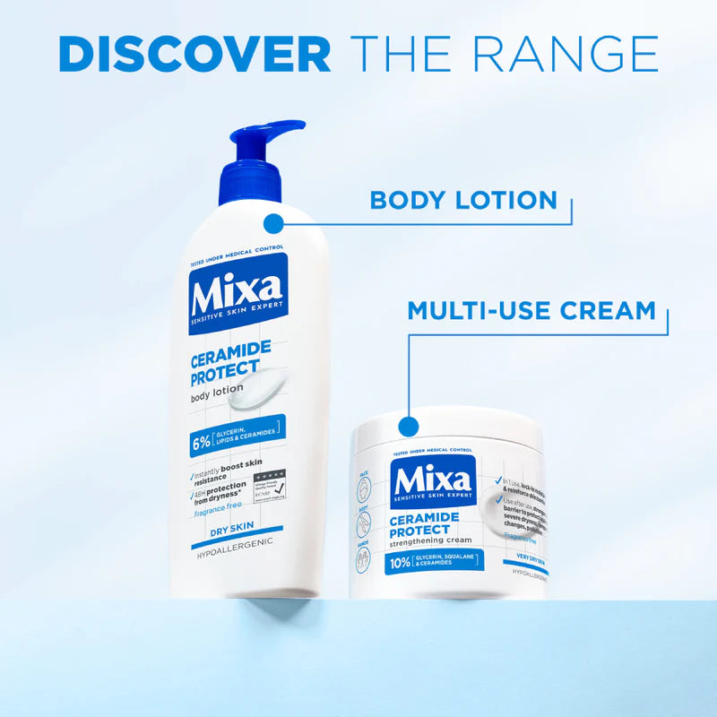 Mixa Ceramide Protect Cream Jar - For Dry, Very Dry and Sensitive Skin - With 10% Glycerin, Squalane and Ceramides - For Face, Hands & Body - 400 ml