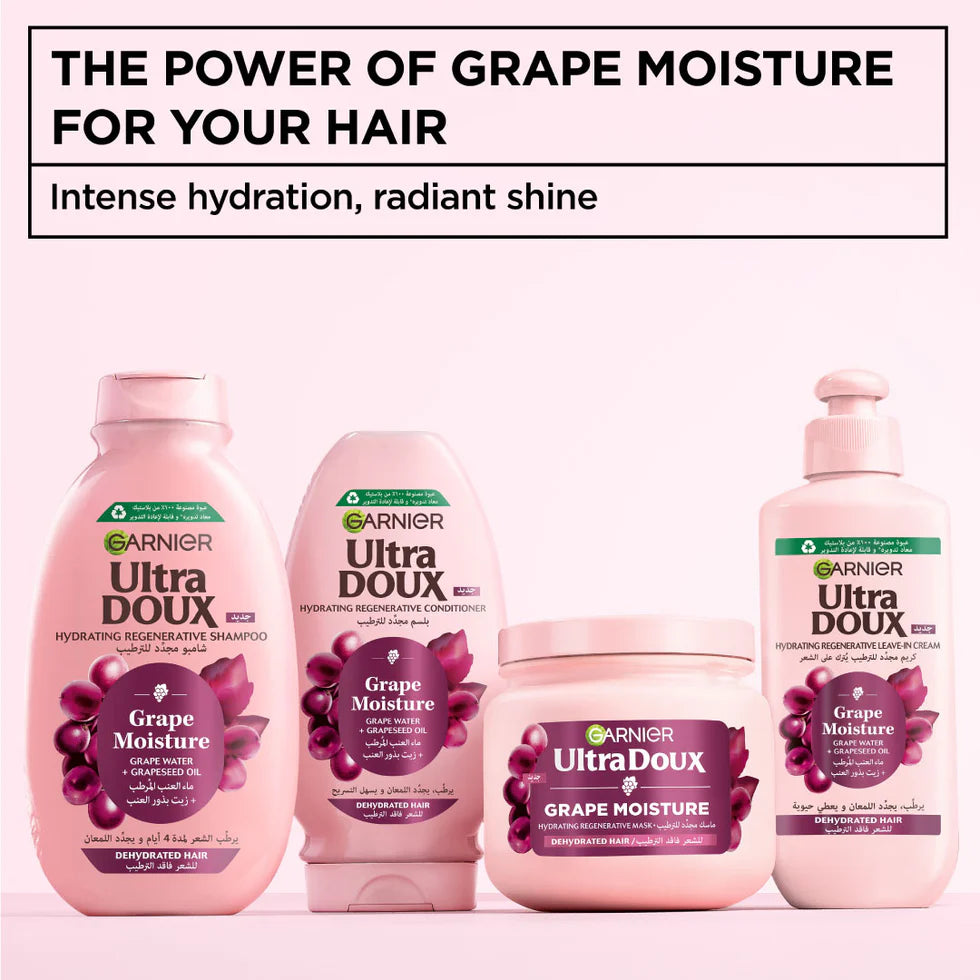Garnier Ultra Doux Grape Moisture - Hydrating Regenerative Conditioner for Dehydrated Hair. Hydrating Grape Water + Antioxidant Grapeseed Oil - - Paraben-Free, Vegan, Cruelty-Free - 200ml