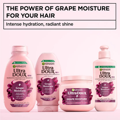 Garnier Ultra Doux Grape Moisture - Hydrating Regenerative Conditioner for Dehydrated Hair. Hydrating Grape Water + Antioxidant Grapeseed Oil - - Paraben-Free, Vegan, Cruelty-Free - 200ml