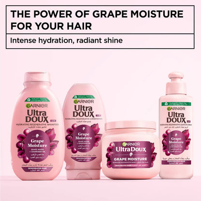 Garnier Ultra Doux Grape Moisture - Hydrating Regenerative Shampoo for Dehydrated Hair. Hydrating Grape Water + Antioxidant Grapeseed Oil - Paraben-Free, Vegan, Cruelty-Free - 400ml