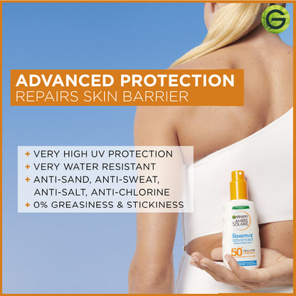 Garnier Ambre Solaire Sensitive Advanced SPF 50+ Ceramide Protect Sunscreen Spray For Adults (150mL)