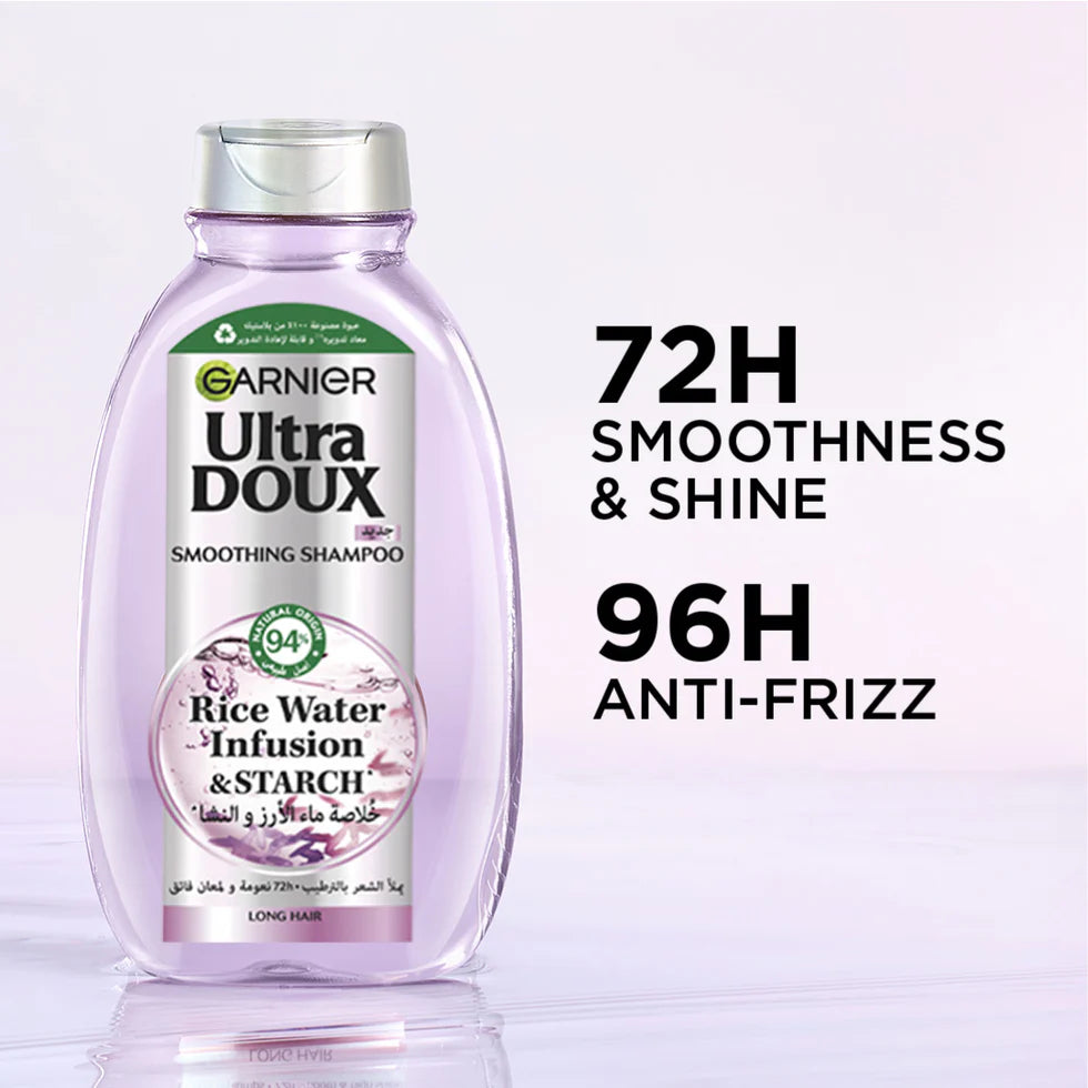 Garnier Ultra Doux Rice Water Infusion & Starch Shampoo, for Long Hair, Smooth and Shine 400 ML