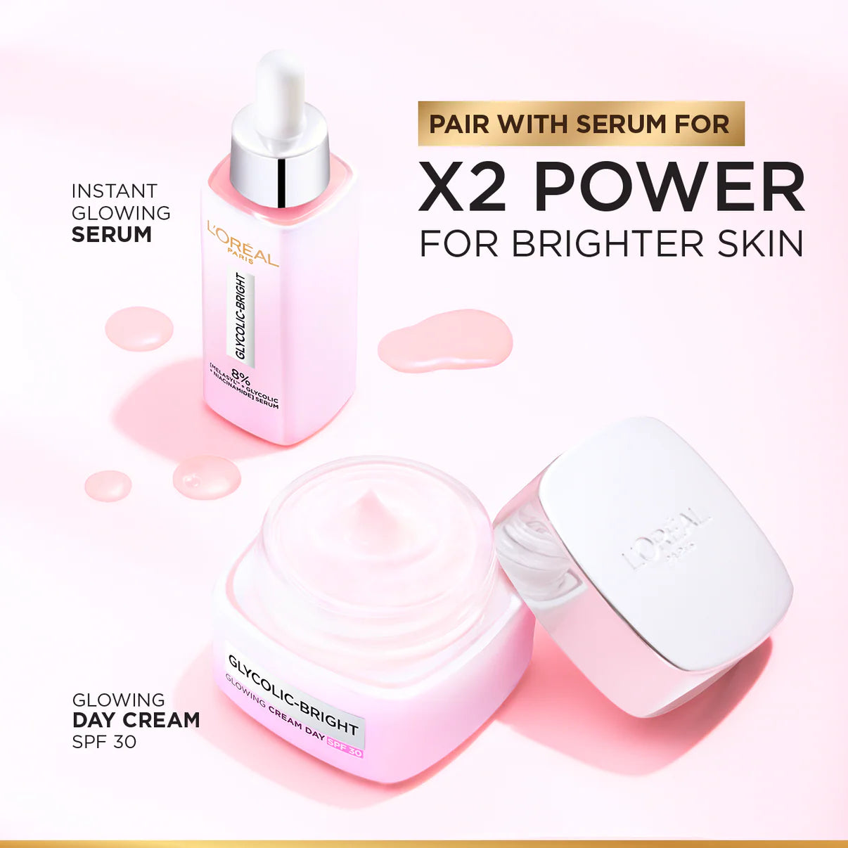 L’Oréal Paris, Glycolic-Bright Glowing Day Cream, for Dark Spots Reduction, Glow Boosting and Skin Tone Evenness, SPF 30, 50ml