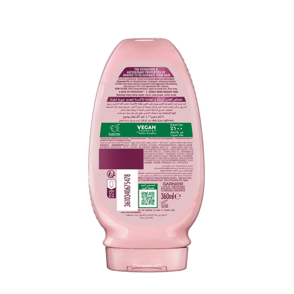 Garnier Ultra Doux Grape Moisture - Hydrating Regenerative Conditioner for Dehydrated Hair. Hydrating Grape Water + Antioxidant Grapeseed Oil - - Paraben-Free, Vegan, Cruelty-Free - 200ml