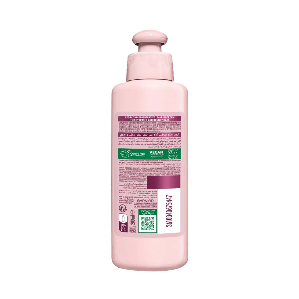 Garnier Ultra Doux Grape Moisture 2 in 1 Styling Cream, Volumizing Hydration for Dehydrated Hair. Hydrating Grape Water + Antioxidant Grapeseed Oil - Paraben-Free, Vegan, Cruelty-Free - 200ml