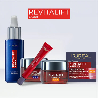 L'Oréal Paris, Revitalift Laser x3 Anti-Aging Moisturizing Night Cream, against Wrinkles and Signs of Aging, with Pro-Retinol, 50ml