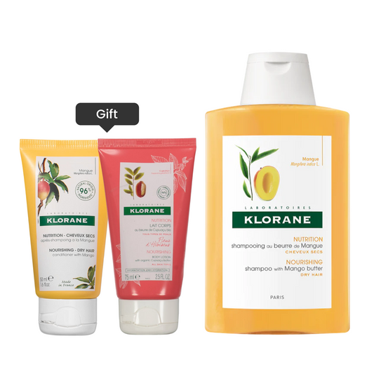 Nourishing Shampoo 200ml With Mango Butter + Free Mango Conditionner And Hebiscus Body Lotion