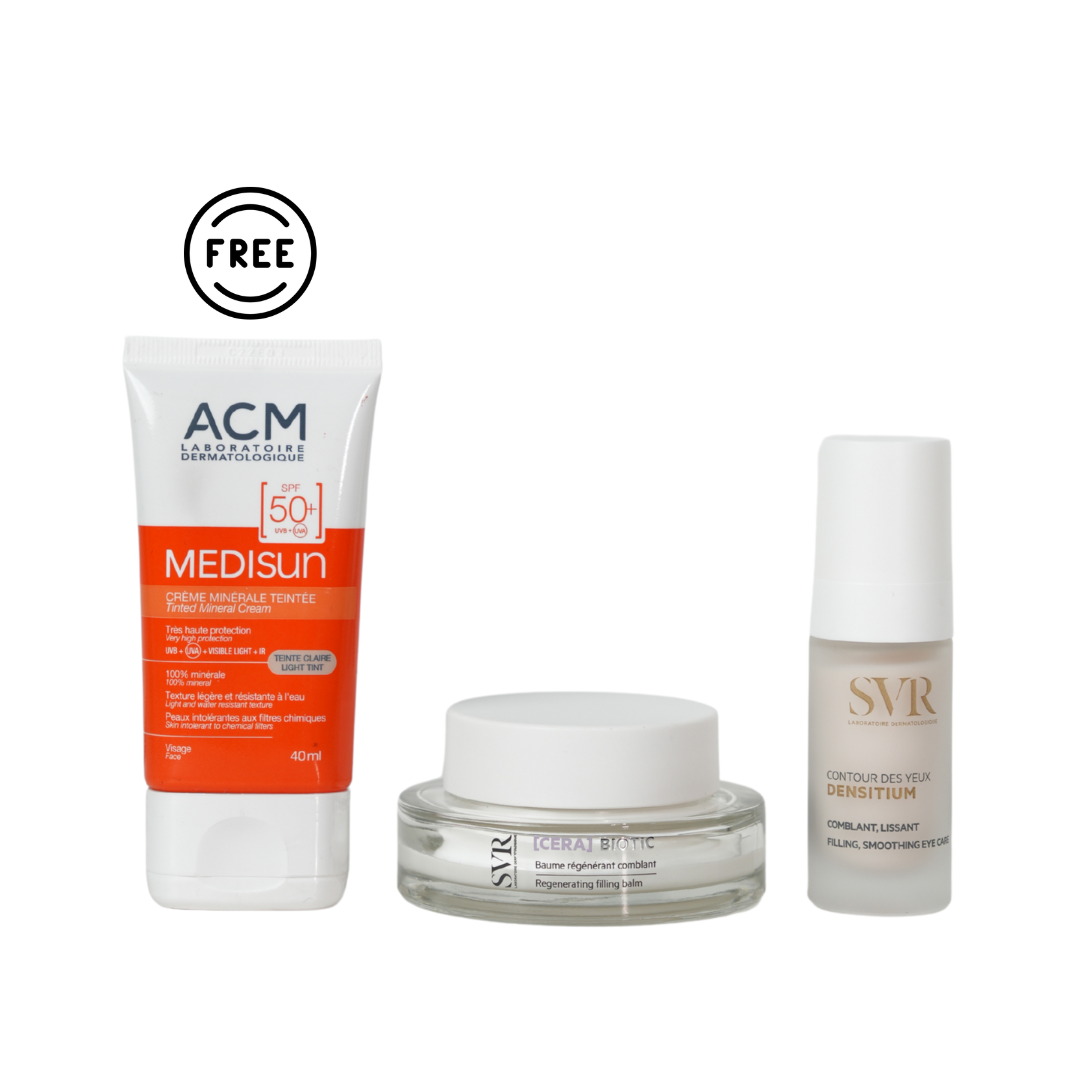 Cera Biotic Cream + Densitium Eye Contour + Free ACM Medisun Tinted Mineral Sunscreen SPF 50