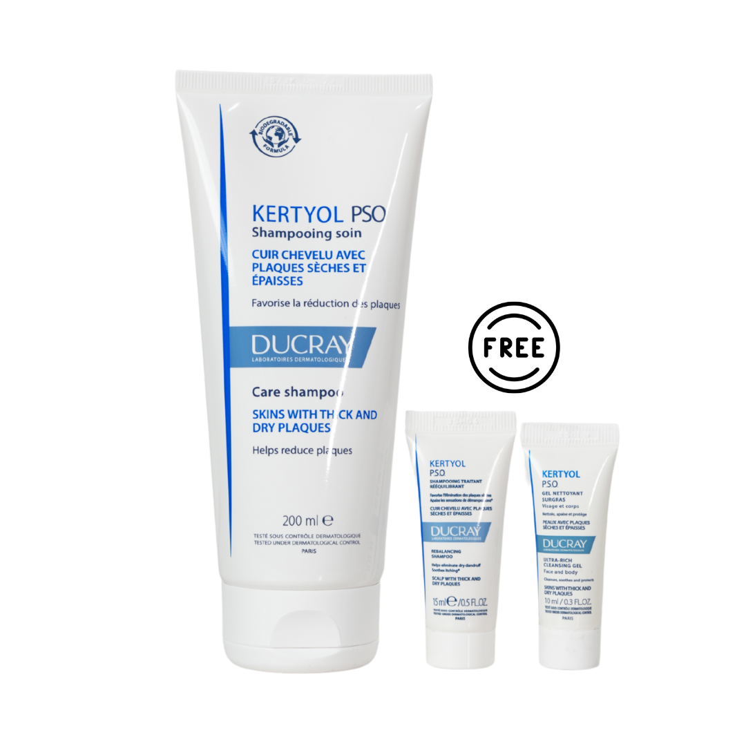 Kertyol PSO Shampoo 200 ml + Free Kertyol PSO Shampoo 15ml + Free Kertyol PSO Gel 10 ml