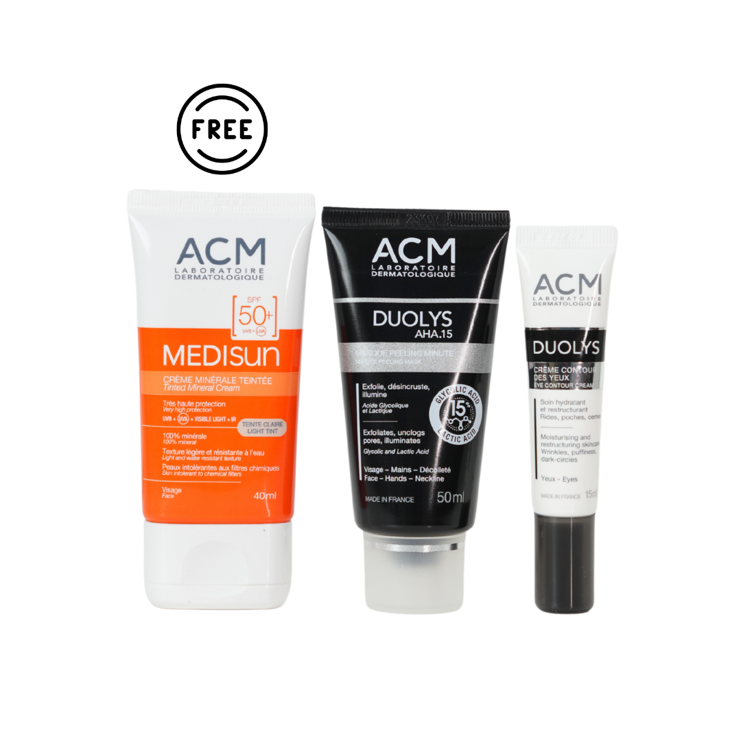 Duolys AHA 15 Minute Peeling Mask+ Duolys Eye Contour+ Free ACM Medisun Tinted Mineral Sunscreen SPF 50