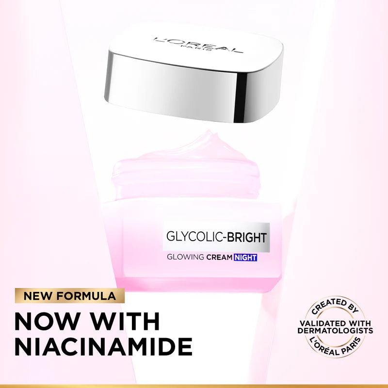 L’Oréal Paris, Glycolic-Bright Glowing Night Cream, for Dark Spots Reduction, Glow Boosting, and Skin Tone Evenness, 50ml
