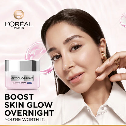 L’Oréal Paris, Glycolic-Bright Glowing Night Cream, for Dark Spots Reduction, Glow Boosting, and Skin Tone Evenness, 50ml