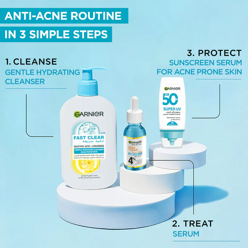 Garnier Fast Clear Gentle Cleanser Hydrating Face Wash for Acne Prone Skin 250ml