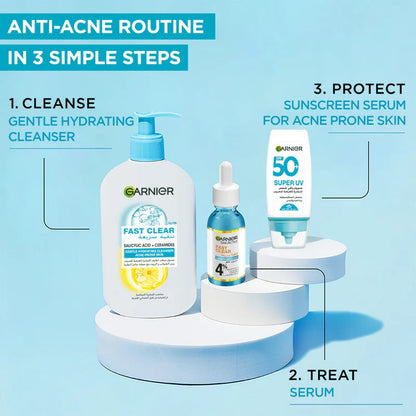 Garnier Fast Clear Gentle Cleanser Hydrating Face Wash for Acne Prone Skin 250ml