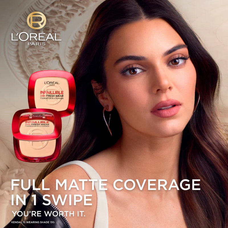 L’Oréal Paris Infaillible Up to 24H Fresh Wear Foundation in a Powder- Waterproof, Heatproof, Sweatproof