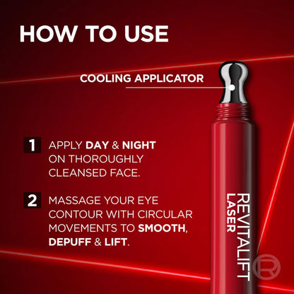 L'Oréal Paris, Revitalift Laser, Triple Action Anti-Aging Eye Cream, for Eye Contour Renewal, Eye Bags Depuffing, and Wrinkles Reduction, with Pro-Retinol, 15ml