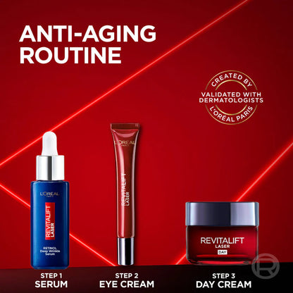 L'Oréal Paris, Revitalift Laser, Triple Action Anti-Aging Eye Cream, for Eye Contour Renewal, Eye Bags Depuffing, and Wrinkles Reduction, with Pro-Retinol, 15ml