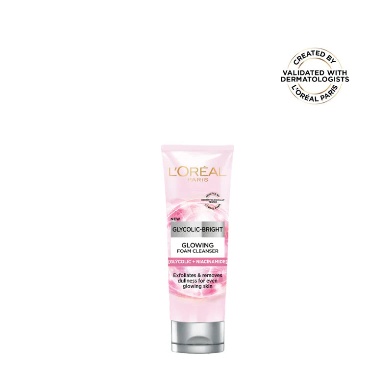 L’Oréal Paris, Glycolic-Bright Daily Glowing Foam Cleanser, with Glycolic Acid and Niacinamide, to Exfoliate and Remove Dullness for Even Glowing Skin, 100ml