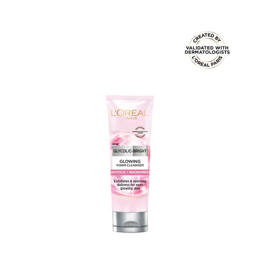 L’Oréal Paris, Glycolic-Bright Daily Glowing Foam Cleanser, with Glycolic Acid and Niacinamide, to Exfoliate and Remove Dullness for Even Glowing Skin, 100ml