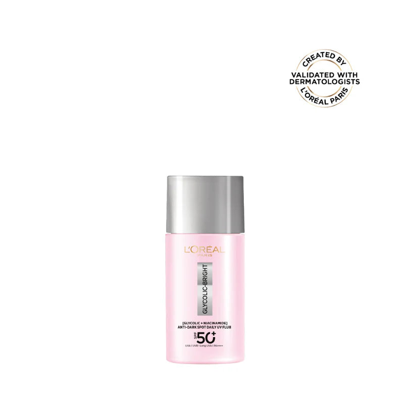 L’Oréal Paris, Glycolic Bright Anti-Dark Spot Daily UV Fluid, SPF 50+ with [Glycolic Acid + Niacinamide], 50ml