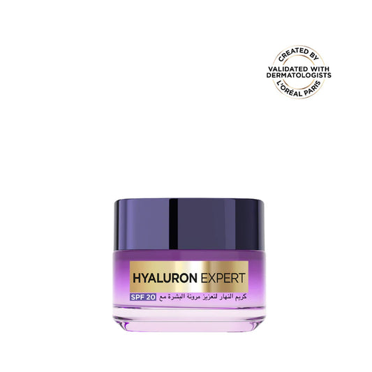 L’Oréal Paris, Hyaluron Expert, Replumping and Moisturizing Day Cream, against Fine Lines, for Intense Hydration, with Hyaluronic Acid and SPF 20, 50 ml