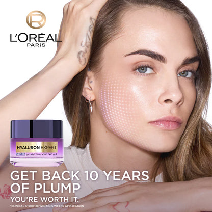 L’Oréal Paris, Hyaluron Expert, Replumping and Moisturizing Day Cream, against Fine Lines, for Intense Hydration, with Hyaluronic Acid and SPF 20, 50 ml