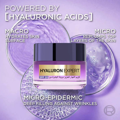L’Oréal Paris, Hyaluron Expert, Replumping and Moisturizing Day Cream, against Fine Lines, for Intense Hydration, with Hyaluronic Acid and SPF 20, 50 ml