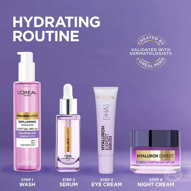 L’Oréal Paris, Hyaluron Expert, Replumping and Moisturizing Eye Cream, against Fine Lines, for Eye-Contour Replumping, with Hyaluronic Acid, 50 ml