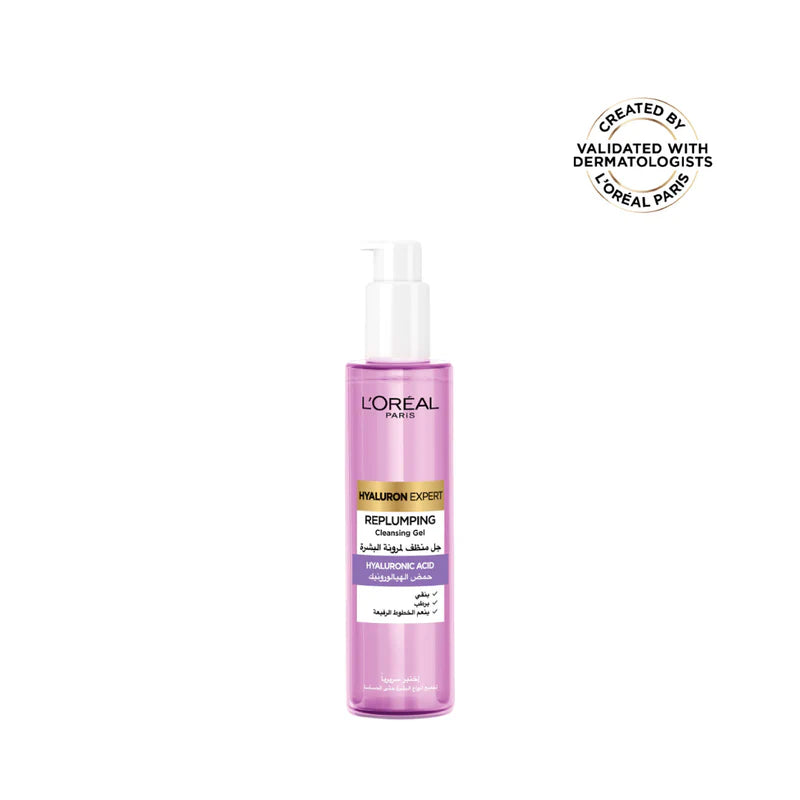 L’Oréal Paris, Hyaluron Expert Replumping Cleansing Gel, with Hyaluronic Acid, to Replump, Purify and Hydrate, for All Skin Types Including Sensitive, 150ml