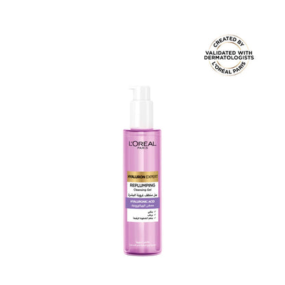L’Oréal Paris, Hyaluron Expert Replumping Cleansing Gel, with Hyaluronic Acid, to Replump, Purify and Hydrate, for All Skin Types Including Sensitive, 150ml