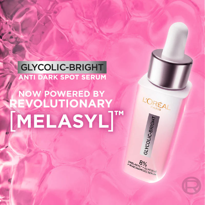 L’Oréal Paris, Glycolic Bright Face Serum, With 8% [Melasyl ™ + Glycolic Acid + Niacinamide], for Dark Spots and Brightening 30ml