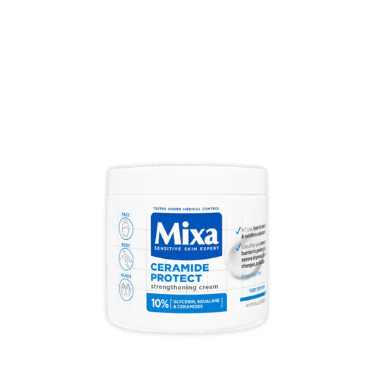 Mixa Ceramide Protect Cream Jar - For Dry, Very Dry and Sensitive Skin - With 10% Glycerin, Squalane and Ceramides - For Face, Hands & Body - 400 ml