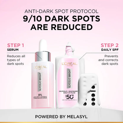 L’Oréal Paris, Glycolic Bright Anti-Dark Spot Daily UV Fluid, SPF 50+ with [Glycolic Acid + Niacinamide], 50ml