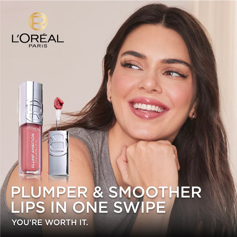 L’Oréal Paris Plump Ambition Hyaluron Lip Oil, 24HR Hydration and Volumizing Shine-101 Crystal Clear