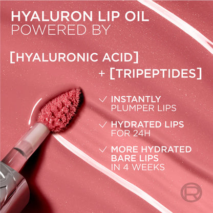 L’Oréal Paris Plump Ambition Hyaluron Lip Oil, 24HR Hydration and Volumizing Shine-101 Crystal Clear
