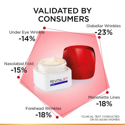 L’Oréal Paris, Revitalift Hydrating and Moisturizing Night Cream, for Wrinkles Reduction and Skin Elasticity Improvement, Formulated with Pro-Retinol, 50ml
