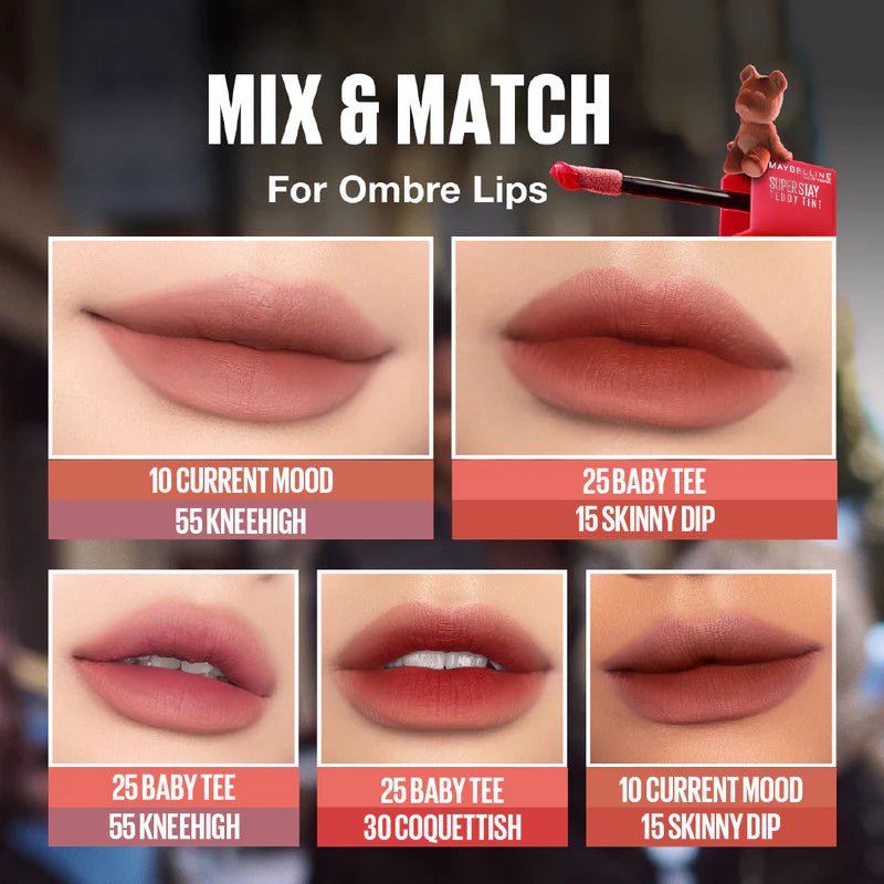 Maybelline Super Stay Teddy Tint Soft Blurred Matte Lip Tint | 12h Longwear, Transfer proof - Belle à Merveille