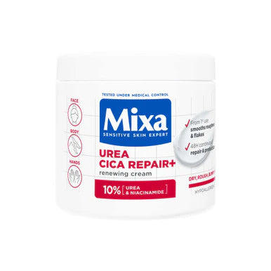 Mixa Urea Cica Repair Cream Jar - For Keratosis Pilaris, Dry Rough Fragile Skin & Tiny Reddish Bumps - With 10% Urea and Niacinamide - For Face, Hands & Body - 400 ml