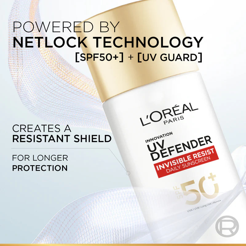 L’Oréal Paris, UV Defender Invisible Resist, SPF50+ Daily Sunscreen, with Long UVA Protection, For All Skin Types, 50ml