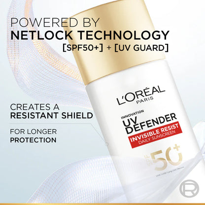L’Oréal Paris, UV Defender Invisible Resist, SPF50+ Daily Sunscreen, with Long UVA Protection, For All Skin Types, 50ml