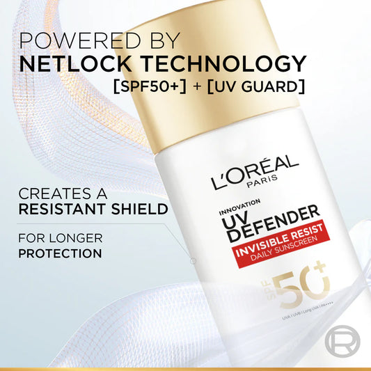 L’Oréal Paris, UV Defender Invisible Resist, SPF50+ Daily Sunscreen, with Long UVA Protection, For All Skin Types, 50ml