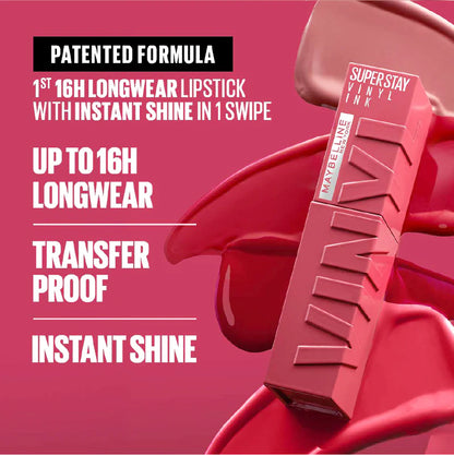 Maybelline New York Super Stay Vinyl Ink Long lasting 16 Hour Wear, No Budge, Instant Shine Lipstick - Belle à Merveille