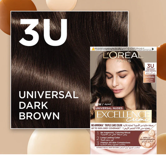 L’Oréal Paris Excellence Crème Universal Nudes Hair Coloration, Ammonia-free Conditioning Coloration with Micro Keratin for Long-lasting 100% Grey Coverage Natural Coloration, Available in 8 Shades