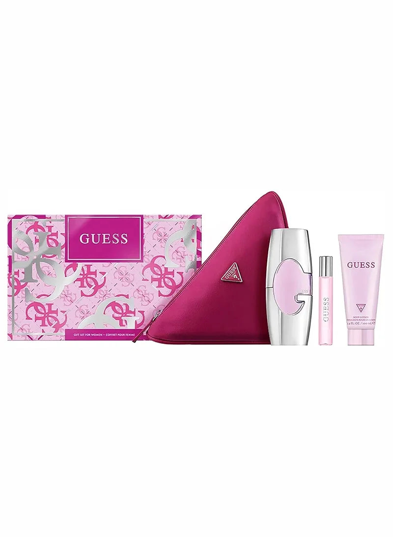 Guess – Pink Eau de Parfum Pouch Set for Women 75 ml + 15 ml + 100 ml Body Lotion