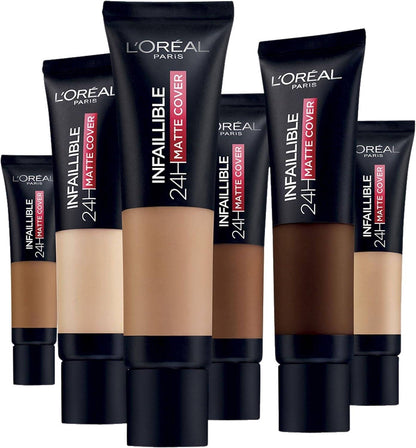 L'Oreal Paris Infaillible 32H Matte Cover Liquid Foundation, With 4% Niacinamide, Long Lasting, Natural Finish, SPF 25