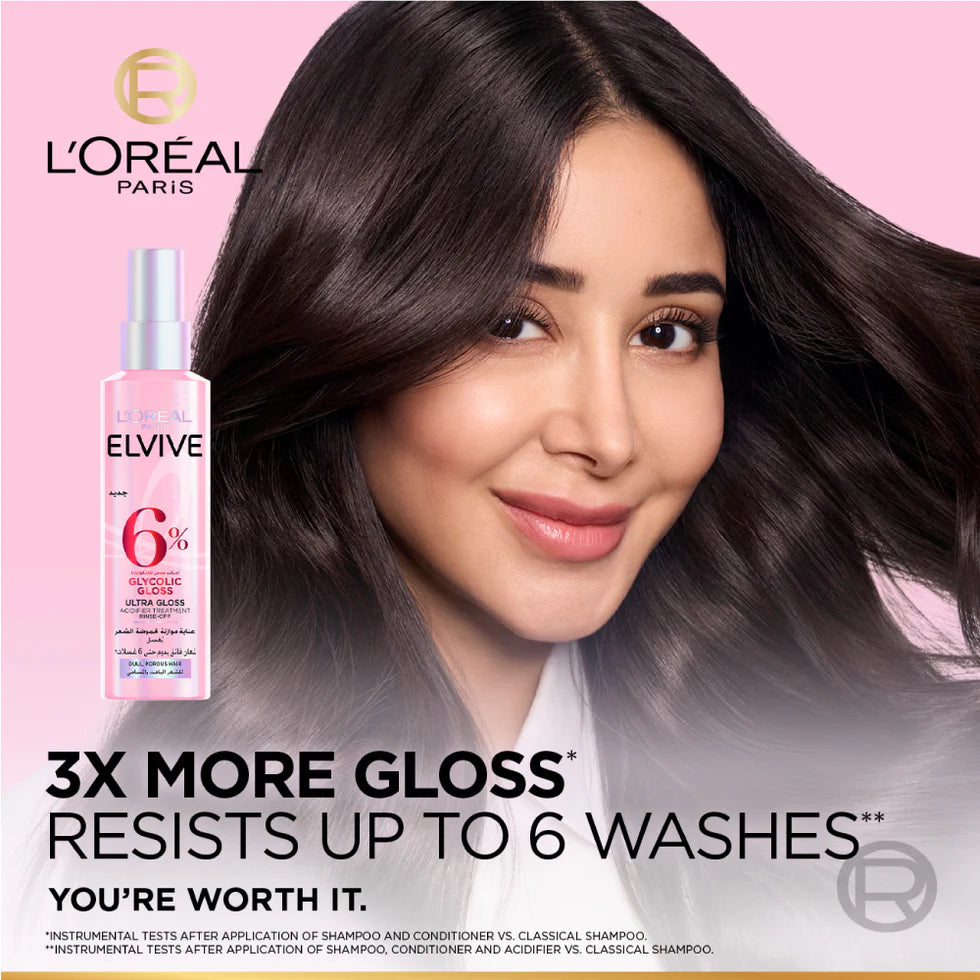 L’Oréal Paris Elvive Glycolic Gloss, Glossing Acidifier treatment, 6% [Gloss Complex] with Glycolic Acid, 200ml