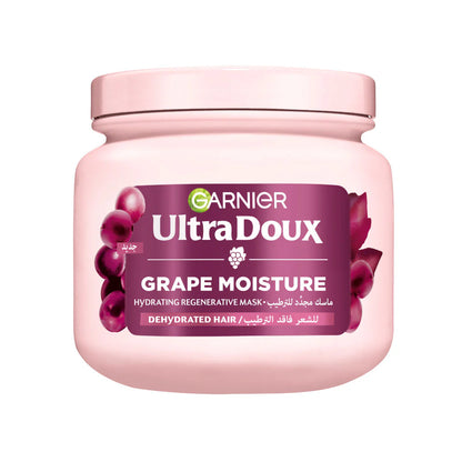 Garnier Ultra Doux Grape Moisture - Deep Regenerative Mask for Dehydrated Hair. Hydrating Grape Water + Antioxidant Grapeseed Oil -- Paraben-Free, Vegan, Cruelty-Free - 340 ml