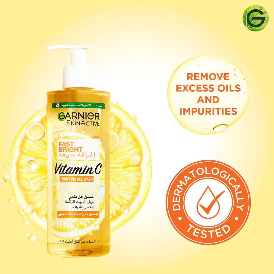 Garnier Fast Bright Vitamin C Brightening Purifying Face Gel Wash (400mL)