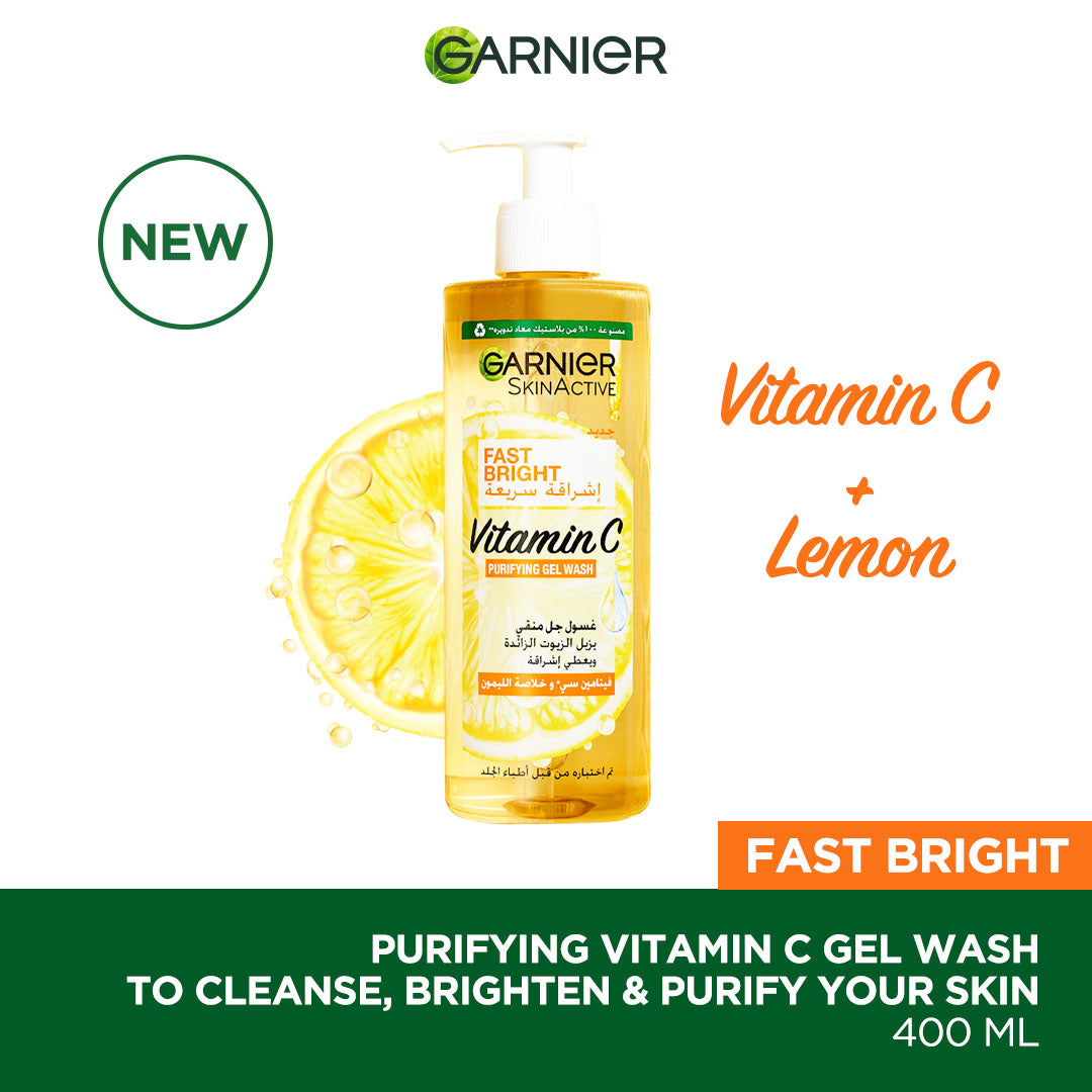 Garnier Fast Bright Vitamin C Brightening Purifying Face Gel Wash (400mL)